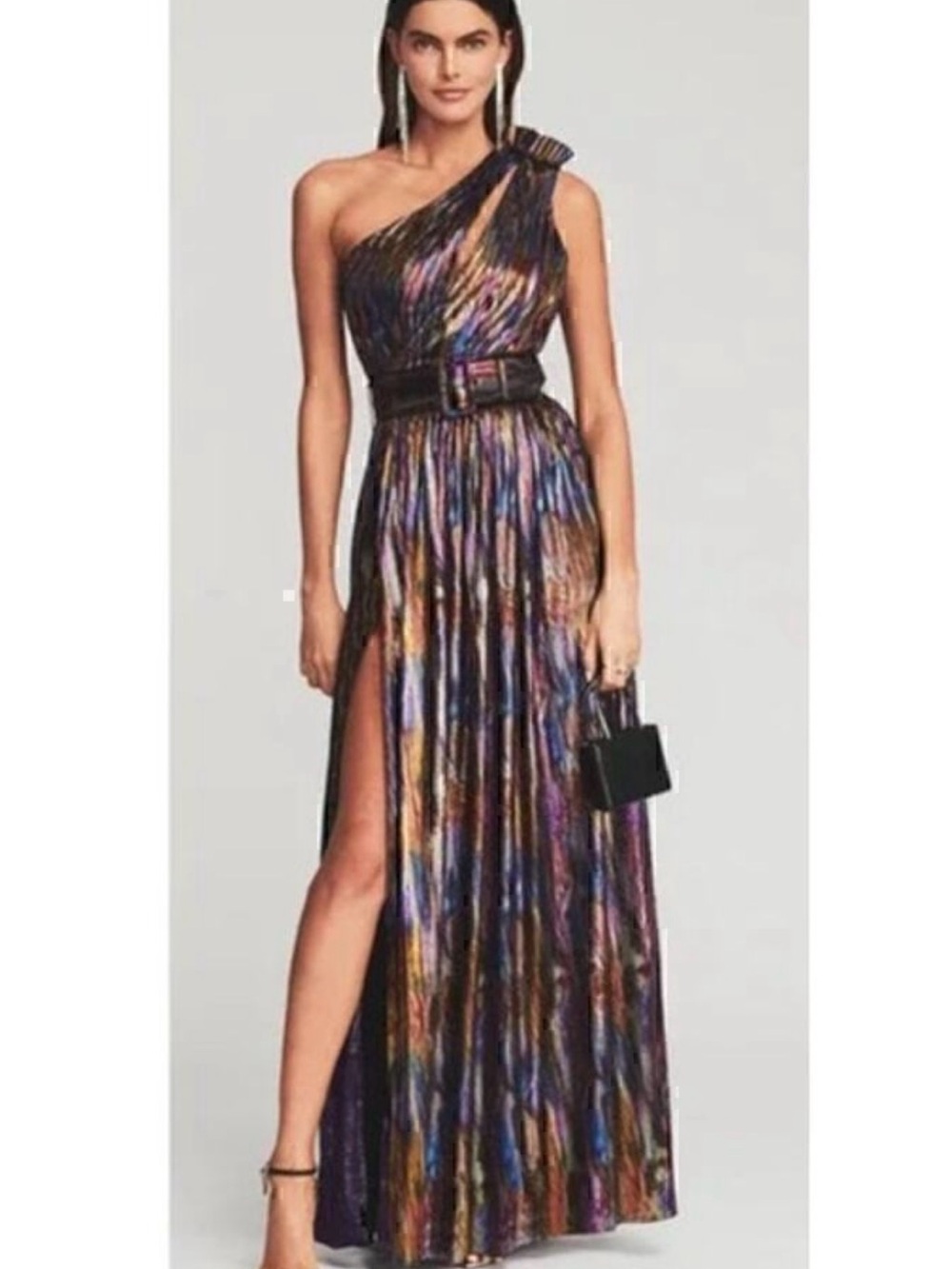 Retrofete One-Shoulder Metallic Multi-Tone Gown Andrea Maxi